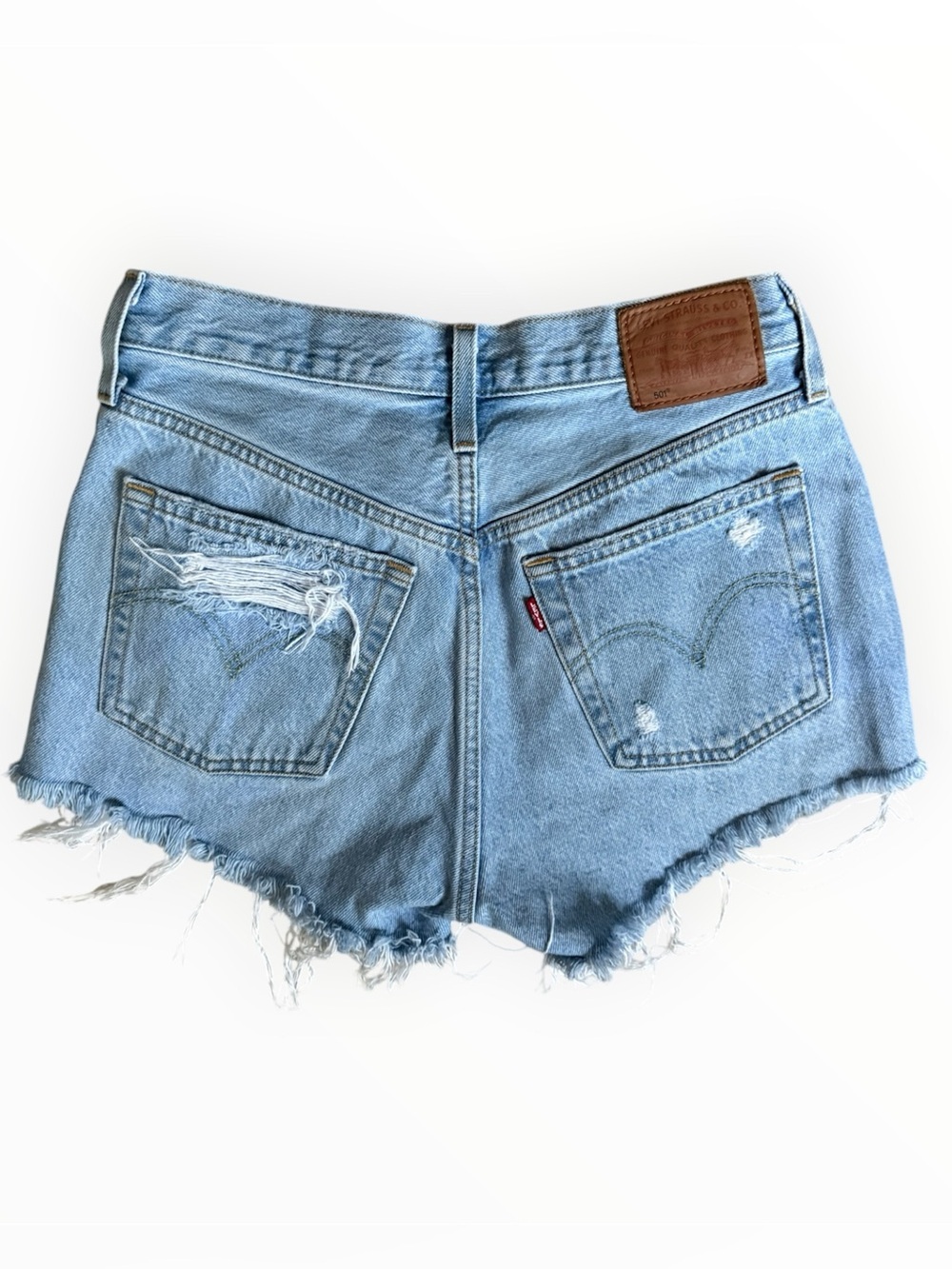 Levi's 501 Light Blue Distressed Denim Cutoff Shorts with Frayed Hem - Picture 1 of 4